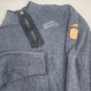 NFL Pro Line Denver Broncos Sweater Navy Blue 1/4 Zip Cotton Mens Large